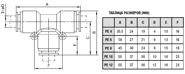 Фитинг тройник PE Цанговый фитинг тройник PE